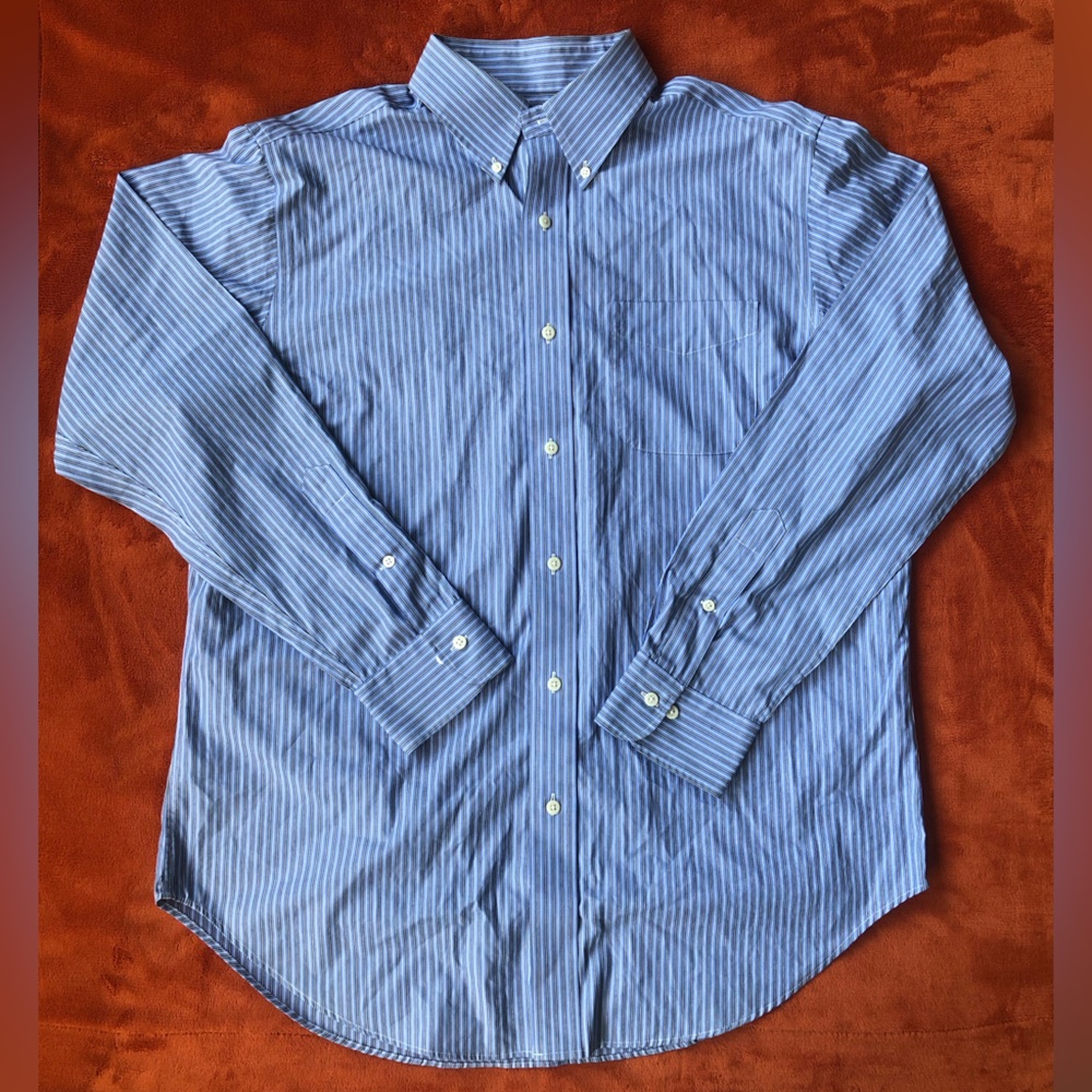 Lauren Ralph Lauren Non Iron 16 34/35 Blue White Stripped Button Collared Shirt
